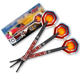 Shot! Darts Soft Tip, Americana Route 66 (18g), 80% Tungsten Barrel, Center Balanced, Handcrafted Professional Dart Set & Flights Made in New Zealand, Plastic Tip for Electronic Dartboard