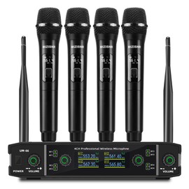 MIZISNR UHF Wireless Microphone Systems, 4 Channels Cordless Handheld Dynamic Karaoke Mic Set, Auto Connect 300ft Range Transmission for Singing, Karaoke, DJ Party, Church, Wedding, PA Speaker