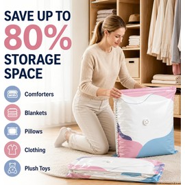 No Pump Vacuum Storage Bags, Large Capacity Vacuum Bags No Pump Needed, Press & Seal Compression Bags for Clothes, Comforters, Bedding, Travel Home Organization (4Pcs, 50 × 70 × 30 cm)