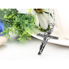 JewelryWe Mens Stainless Steel Jesus Christ Crucified Cross Pendant Necklace Colour Silver Black Easter's Gift