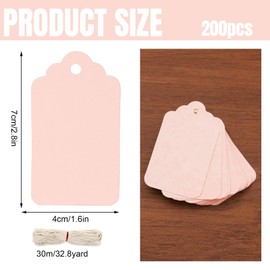Whaline 200Pcs Peach Pink Gift Tags Pink Paper Tags Blank Hanging Labels with Hemp Rope for Wedding Baby Shower Birthday Party Gift DIY Crafts Supplies
