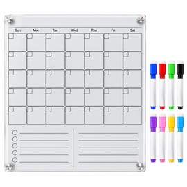 Clear Acrylic Monthly Planner for Refrigerator – Reusable Dry Erase Calendar with 8 Pens for Home Organization
