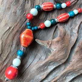 Fuvirou Boho Hippie Colorful Chunky Ceramic Beads Strand Necklace for Women, Vintage Bohemian O Ring Circle Charm Long Y Necklace Statement Jewelry Gift (Ceramic necklace-4)