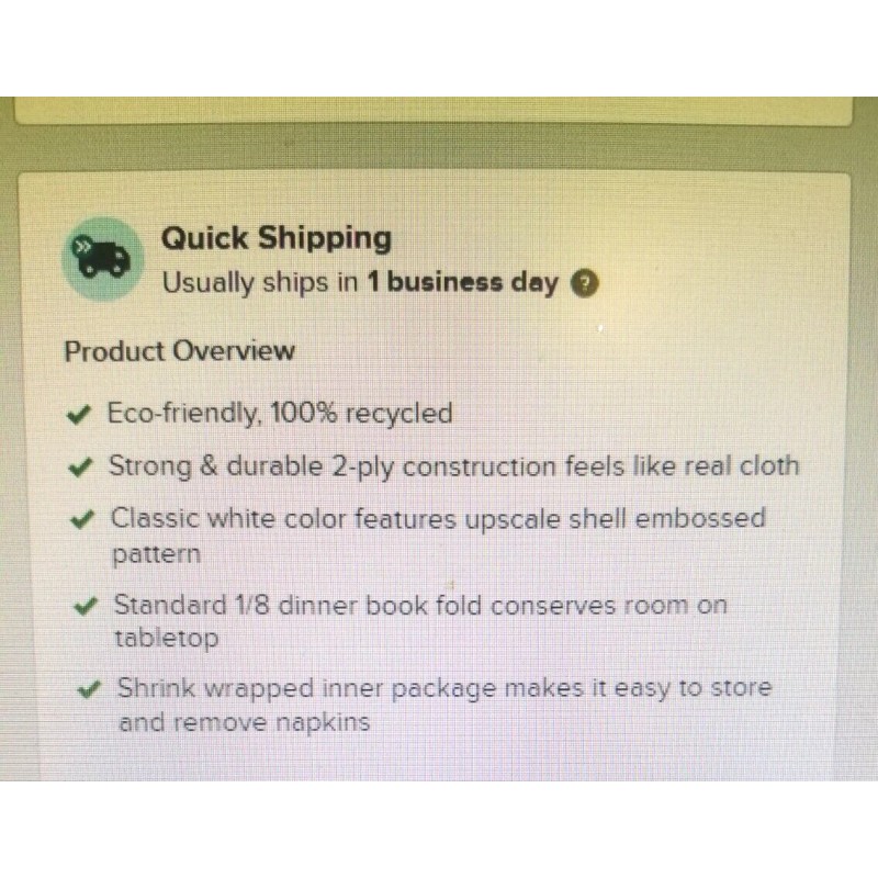 NPS Paper WHITE DINNER NAPKIN 15" x 17" 1/8 FOLD,