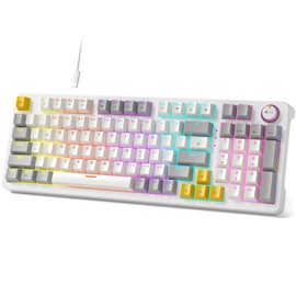 GEEZER AK96 Mechanical Gaming Keyboard - Pre-Lubed Red Switches, 96 Keys Full Size with LED Colorful Backlit, Clicky Creamy Sound, USB Wired Computer Keyboard with Volume Knob for PC, Mac, Windows