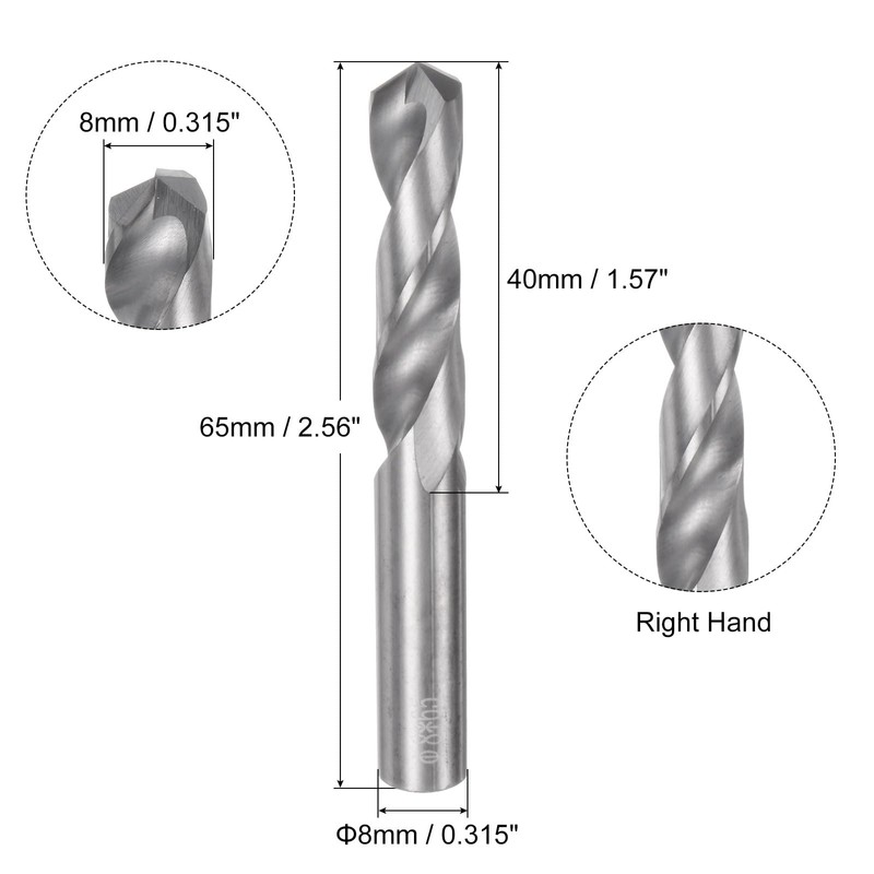 sourcing map Solid Carbide Drill Bit, 8mm (0.315") YG6X/C3 Micro-Grain