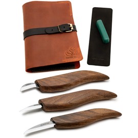 BeaverCraft Wood Carving Knife Set Deluxe S15X - Wood Carving Kit with Detail Chip Knife, Sloyd Roughing Whittling Knives & Leather Strop - Whittling Tools Set with Leather Case for Carvers