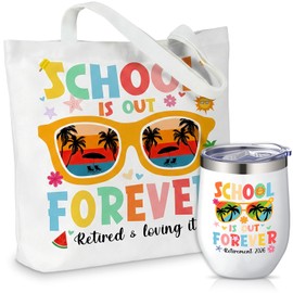 Patelai 2 Pack Teacher Retirement Gifts 2026 Teacher Appreciation Gifts White Canvas Bag with Pocket 12 Oz Stainless Steel Tumbler for End of the School Year Graduation Retired Presents