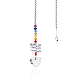 Libiline Crystal Rainbow Suncatcher with Chakra Beads, Clear Sweet Heart Pendant, Hanging Window Decoration (Style 2)