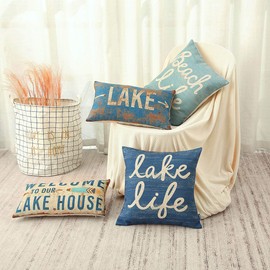 TRENDIN Lake Life Throw Pillow Cover Wood Dark Blue Cushion Case Decorative Pillowcase for Sofa Couch Bed Office Car 18x18 inch PL649TR