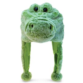 DolliBu Animal Hat with Ear Flaps – Super Soft Plush Fleece Warm Stuffed Animal Funny Hats, Silly Hat for Winter, Everyday and Costume, Crazy Hats for Kids, Teens and Adults - One Size, Alligator