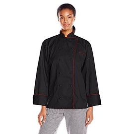 Uncommon Threads Unisex Murano Executive Coat with 65/35, Black/Red Piping, X-Small