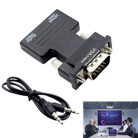 1Set HDMI to VGA with 3.5 mm Audio Cable Black HDMI to VGA Converter 1080P 60Hz Jack Stereo Audio Video Output HDMI to VGA Cable Hdmi Female to VGA Male Adapter for TV Computer Laptop PC Monitor etc