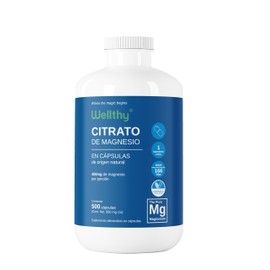 Wellthy Citrato de Magnesio Premium 500 Cápsulas 400mg. 100 Natural, Vcaps Cápsulas Veganas, 166 Días de Consumo.                                     