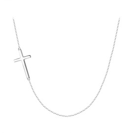 EVER FAITH Simple Sideways Cross Choker Necklace, 925 Sterling Silver Adjustable Chain Classic Necklace Jewelry for Women