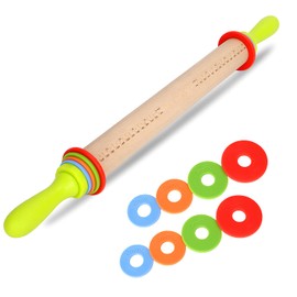 BYbrutek Rolling Pin, Adjustable Rolling Pin with Spacer for Dough Thicknesses, Non-Stick, BPA-Free Baking Accessories