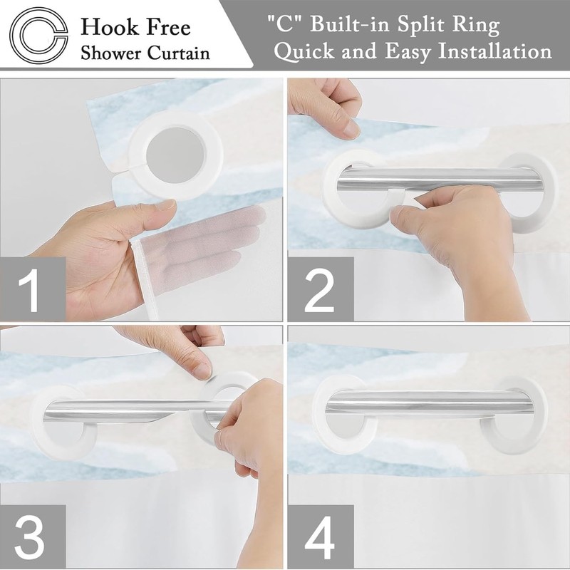 Caheansi No Hook Shower Curtain with Snap in Liner, Hotel