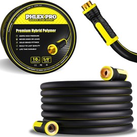 Garden Hose 10FT - PHLEX PRO Heavy-Duty Premium 5/8'' Rubber 3-Layer Water Hose - Flexible Hybrid Lightweight Water Hose, Full Brass Male to Female Fittings (RyobiGreen)