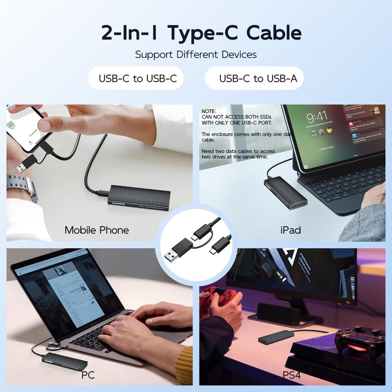 M.2 NVMe SATA SSD Enclosure, USB 3.1 GEN2 10Gbps with
