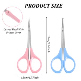Tyqour 2 Stück Edelstahl Nasenhaarschere,Nasenhaar Schere,Nagelschere Ohrenhaarschere Bartschere,10cm Augenbrauen Schere,Schnurrbartschere mit Gebogen Runder Spitze für Haare Wimpern Schnurrbart Nase