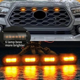 4Pcs Front Grille Lights Compatible with Tacoma 2020 2021 2022 2023 TRD Off-Road and Sport OEM Grille, 6 LED Beads Brighter Grill Light (Amber)