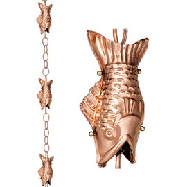 Good Directions 487P-8 Fish Rain Chain, 8-1/2 Feet Long, Large Wide Mouthed, Polished Copper