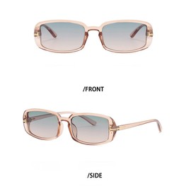 HEPTAGRAM 7 Heptagtam Rectangle Trendy Sunglasses for Women Men Retro Driving Glasses 90’s Fashion Narrow Square Frame Eyewear (Champagne Frame Green Lens)