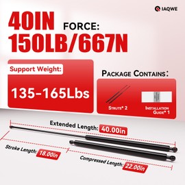 IAQWE 40 Inch 150Lb/667N Gas Struts Lift Support for Tonneau Cover Window Basement Floor Door Duty Lid Truck Bed Outdoor Bench Cabinet Hatch Camper Toolbox Lid Spring Shock 2 Pcs