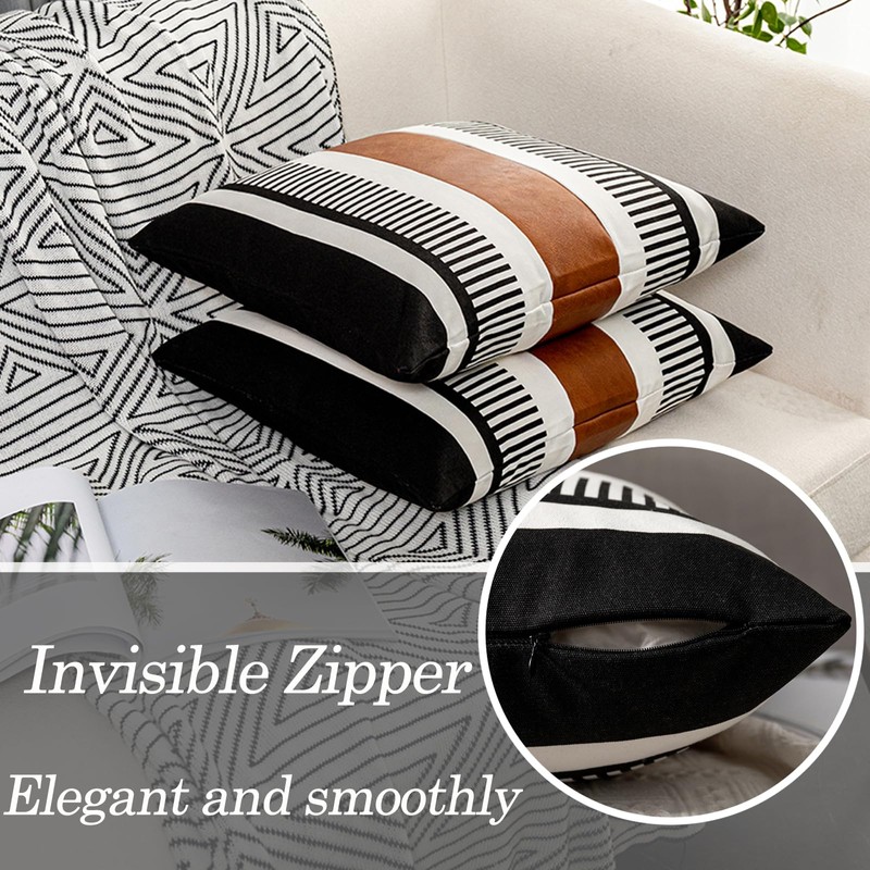 Vfuty Set of 2 Black White Boho Pillow Cover with