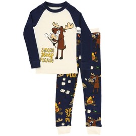 Lazy One Warm Long-Sleeved Kids' Pajamas for Girls and Boys, Funny Kids' Pajama Sets, Cozy, Comfy, Moose, Camping, Campfire, Tired (Smore Sleep, 6)