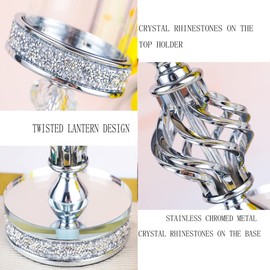 Hanjue Crystal Candle Holders for Pillar Candle, Metal Crystal Candle Holder for Home Decor, Centerpieces, Coffee Dining Table CH0509 (Silver (M))