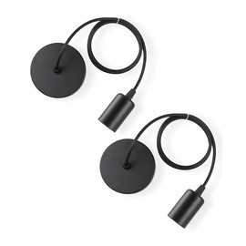Vecys E27 Black Metal Lampada a Sospension, Lamp Suspension Lamp Holder, Ceiling Light Accessory with 100 cm Regolabile Cavo, Ideal for Ceiling Lighting (Pack of 2)