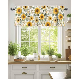 Sunflower Valances for Windows Rod Pocket Valances Farmhouse Window Treatments Spring Summer Botanical Flowers Curtain Drape for Windows Living Room Kitchen Over Sink,42x12in