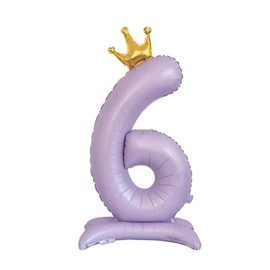 42 Inch Standing Base Purple Number 6 Balloons With Crown, 6th Birthday Decorations for Girls, 6th Birthday Party Supplies, Happy Birthday Balloons. (Purple 6)