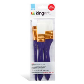 KINGART 225-3A Large Flat 3 Pc. Brush Set for Art, Craft & Hobby, 3/4", 1" & 2" Flat Wash Paintbrushes, White Nylon, Short Handle, Use with Oil, Acrylic & Water-Based Paint