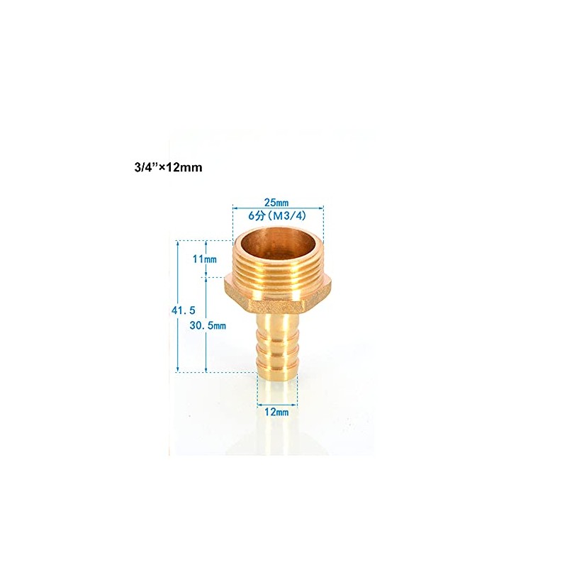 Brass Barbed Connector 12mm to 3/4" Male BSP Threaded Pipe