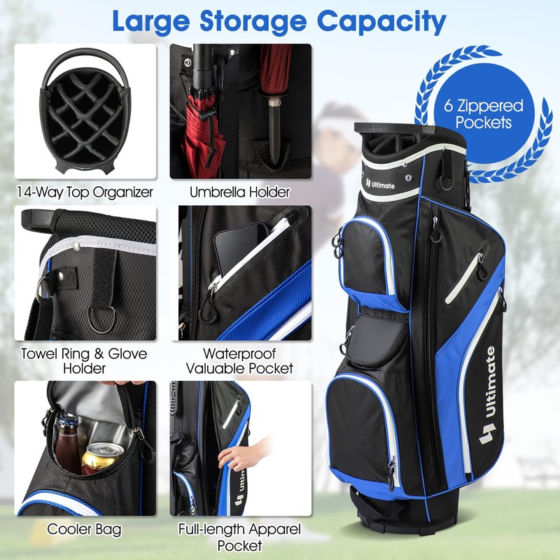 ULTIMATE 14-Way Golf Stand Bag, Portable Golf Bag w/ 6