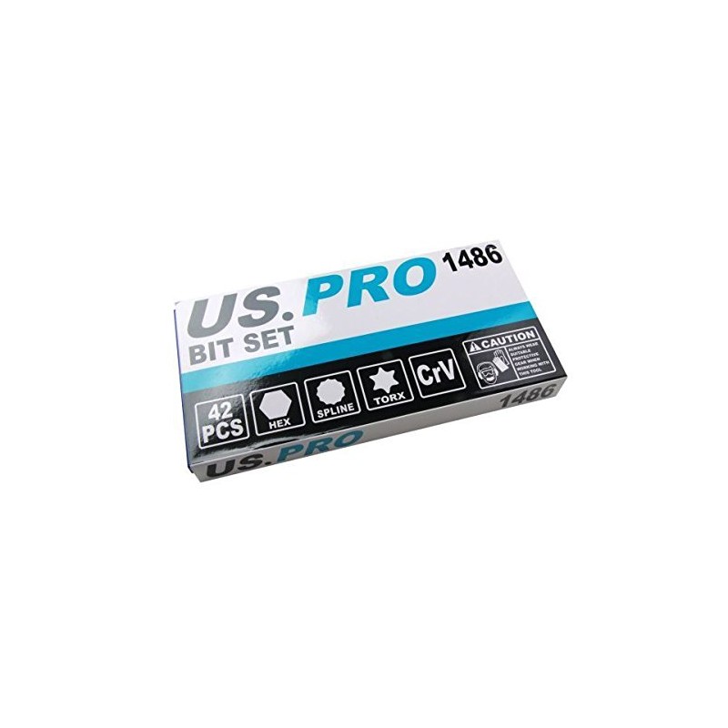 US PRO 42pc Bit Set, Hex, Allen, Torx, Star, Spline
