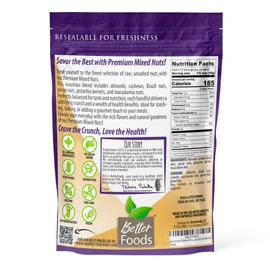 BetterFoods Premium Mixed Nuts, Almonds, Cashews, Brazil Nuts, Pecans, Macadamias, Pistachios, 5g Plant Protein, 4g Net Carbs, Keto-Friendly, Vegan, Gluten-Free, Sodium-Free, 20oz, Pack of 2
