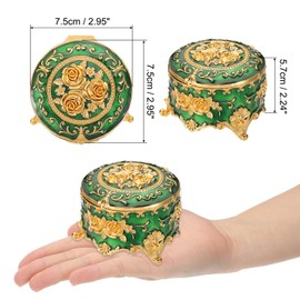 PATIKIL Vintage Metal Jewelry Box, Round Trinket Organizer Box Jewelry Storage Box for Ring Earrings Necklace, Dressing Table, Wedding Birthday Gift Home Decor, Women Girls, Green