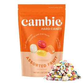 Assorted Fruit Hard Candy Individually Wrapped by Cambie, 1 lb of Fruit Candy with a Deliciously Sweet Hard Exterior with a Soft, Decadent Filled Center