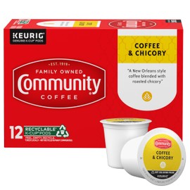 Community Coffee Coffee & Chicory 12 Count Coffee Pods, Medium-Dark Roast, Compatible with Keurig 2.0 K-cup Brewers, 12 Count (Pack of 1)