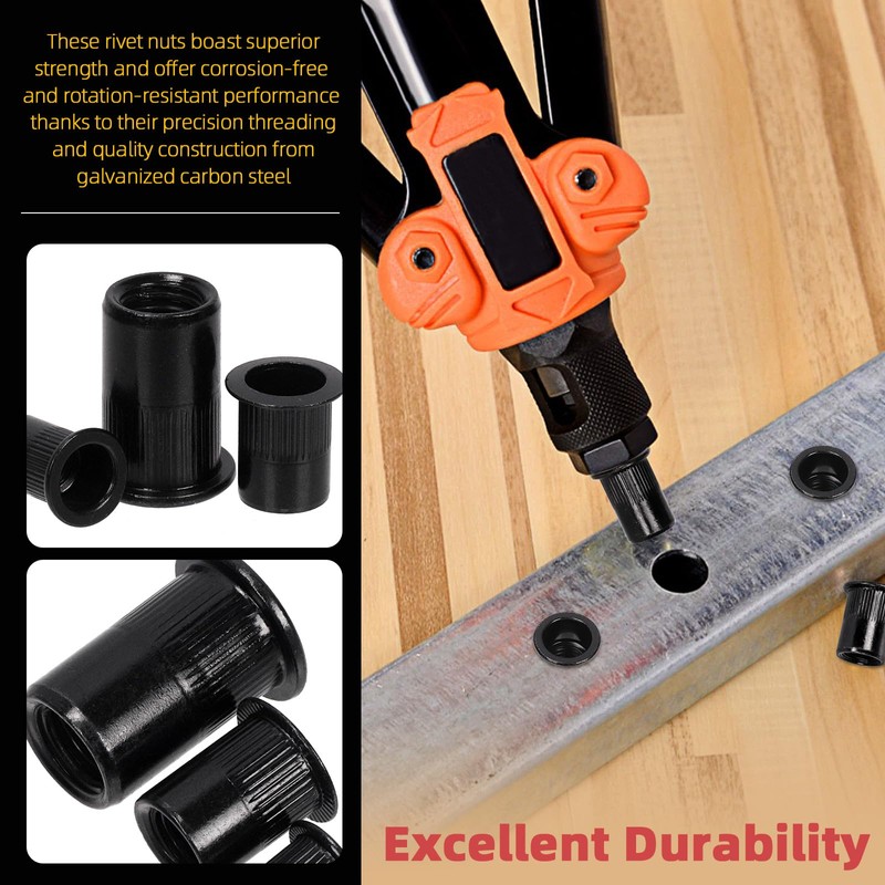 Hilitchi 100Pcs 1/4"-20 UNC Rivet Nuts, Zinc-Plated Carbon Steel Threaded