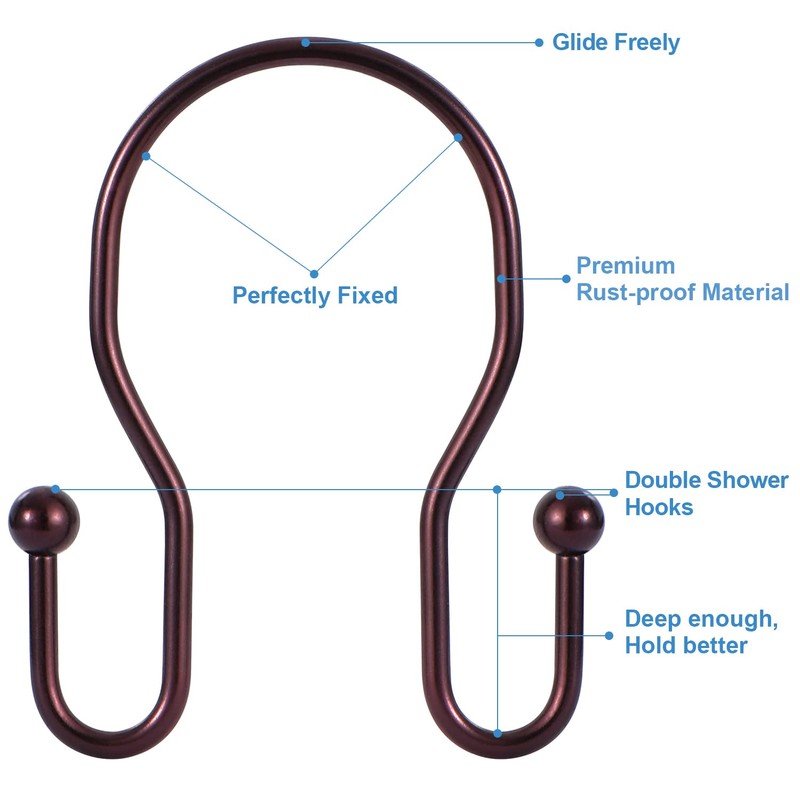 24 Pack Double Shower Curtain Hooks Rings, TENOVEL Double Sided