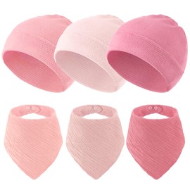 Sofier Baby Hats and Bibs Baby Beanies for Unisex Newborn Infant 0-6 Months Boys Girls Gift Set(US, Age, 0 Months, 6 Months, Pink)