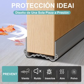 DoubleCare 100 CM Tope de Puerta Burlete, Protección Contra El Viento Por Ambos Lados Burlete Puerta Entrada PVC, Cortable, A Prueba de Insectos, Tira Aislante Acústica, Tira Selladora (Gris)