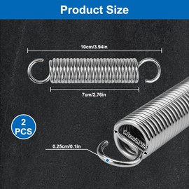 Pack of 2 304 Tension Springs with Hooks, Stainless Steel, Maximum Tensile Force 12.8 kg, 2.5 x 18 x 100 mm Tension Spring with Hooks, Small Double Hooks, Tension Spring, Spiral Spring, High