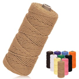 Tanstic 1Pc Khaki Macrame Cord, 3mm x 109 Yards Colored Cotton Cord Macrame Rope, Cotton Rope Macrame Yarn Craft Cord for DIY Crafts, Plant Hangers, Knitting