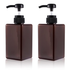 Pump Bottle, Refillable Plastic Empty Lotion Soap Dispenser Liquid Container for Bathroom Shampoo and Body Wash, 15oz/450ml Amber 2 Pack