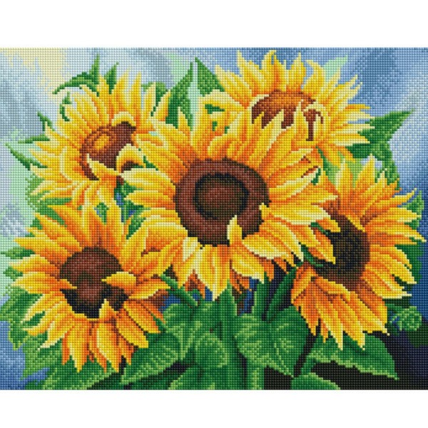 Sunflower Jewelry Cross Stitch Beads DIY Canvas Frame, 01. Five Sunflowers (40x50) / 해바라기 보석십자수 비즈 DIY 캔버스 액자형, 01. 다섯 해바라기(40x50)
